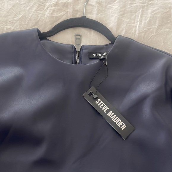 NWT STEVE MADDEN FAUX LEATHER NAVY TOP - Picture 9 of 9